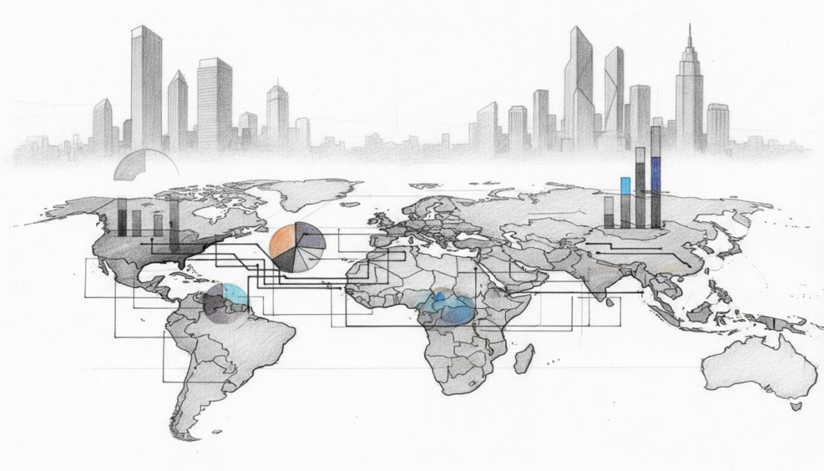 A detailed black and white pencil drawing depicting the concept of regional differences in gas pricing and network fees across various regions. In the foreground, a stylized map shows regions highlighted with sharp, clean lines, incorporating vibrant color accents that indicate varying prices. The middle ground features abstract representations of gas pipelines and network infrastructure, graphically illustrated to convey connectivity and complexity. In the background, a skyline silhouette of modern cities fades into a subtle gradient. The lighting is soft with gentle shadows to evoke professionalism and clarity, enhancing an analytical mood. The viewpoint is slightly elevated, providing a comprehensive overview. Elements like pie charts and bar graphs subtly merge into the landscape, maintaining clarity without any text or labeling.