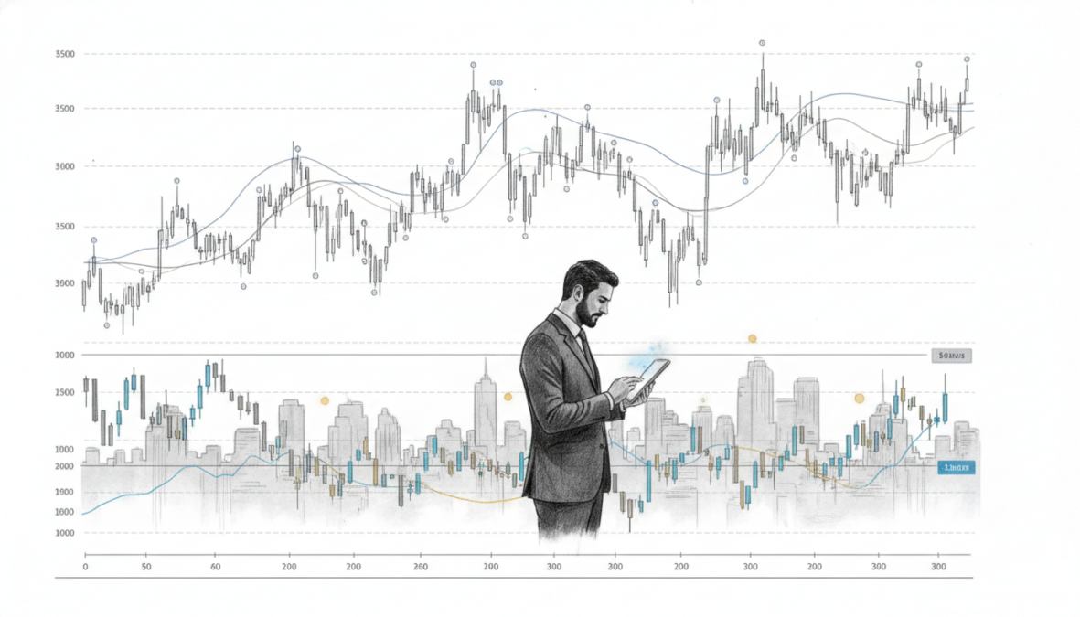A detailed black and white pencil sketch illustrating long-term price trends of Ethereum, featuring a dynamic graph with fluctuating lines and points indicating significant milestones. The foreground shows a stylized candlestick chart, with color accents highlighting key dates in Ethereum's history. In the middle ground, a silhouette of a thoughtful investor in business attire contemplates the data, pensively examining a digital tablet. The background includes a city skyline to represent the financial market atmosphere, with soft, diffused lighting creating a reflective mood. The image should evoke a sense of anticipation and professionalism, while maintaining clarity and focus on the price development theme without any text or additional elements.
