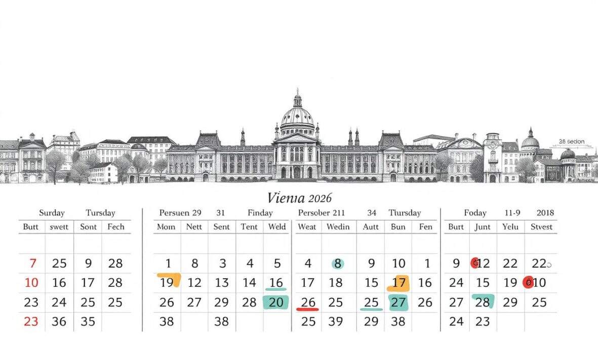 A detailed calendar layout showcasing the air dates for "SOKO Wien 2026" in a clean, monochromatic pencil sketch style, enhanced with selective colored accents that highlight key dates. The foreground features a beautifully organized grid of dates, each marked with small symbols representing different episodes, like small magnifying glasses or detective hats. In the middle ground, an artistic representation of Vienna’s skyline subtly integrates into the calendar design, creating a sense of place. The background depicts a soft texture of classic detective scenes, lending an air of mystery and intrigue. The lighting is soft and diffused, enhancing the overall atmosphere of suspense. The composition feels professional and polished, ideal for illustrating a meticulous overview of television schedules. A detailed calendar layout showcasing the air dates for "SOKO Wien 2026" in a clean, monochromatic pencil sketch style, enhanced with selective colored accents that highlight key dates. The foreground features a beautifully organized grid of dates, each marked with small symbols representing different episodes, like small magnifying glasses or detective hats. In the middle ground, an artistic representation of Vienna’s skyline subtly integrates into the calendar design, creating a sense of place. The background depicts a soft texture of classic detective scenes, lending an air of mystery and intrigue. The lighting is soft and diffused, enhancing the overall atmosphere of suspense. The composition feels professional and polished, ideal for illustrating a meticulous overview of television schedules.