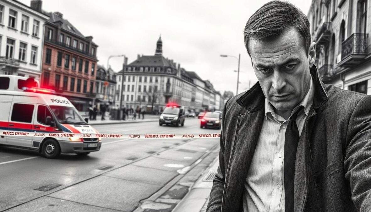 A detailed scene from the German crime series "SOKO Leipzig," specifically highlighting the character Kowalski in a dynamic investigation setting. In the foreground, a serious, professional male detective in business attire examines clues at a crime scene, intense focus in his expression. The middle ground features a city street in Leipzig, with hints of German architecture and a police vehicle parked nearby. In the background, overcast skies create a moody atmosphere, enhancing the tension of the scene. Use a monochromatic pencil sketch style, accentuated by selective color highlights that draw attention to specific elements, like evidence markers. The image captures the essence of a gripping 90-minute thriller, reflecting the essence of the show and Kowalski's pivotal role. A detailed scene from the German crime series "SOKO Leipzig," specifically highlighting the character Kowalski in a dynamic investigation setting. In the foreground, a serious, professional male detective in business attire examines clues at a crime scene, intense focus in his expression. The middle ground features a city street in Leipzig, with hints of German architecture and a police vehicle parked nearby. In the background, overcast skies create a moody atmosphere, enhancing the tension of the scene. Use a monochromatic pencil sketch style, accentuated by selective color highlights that draw attention to specific elements, like evidence markers. The image captures the essence of a gripping 90-minute thriller, reflecting the essence of the show and Kowalski's pivotal role.