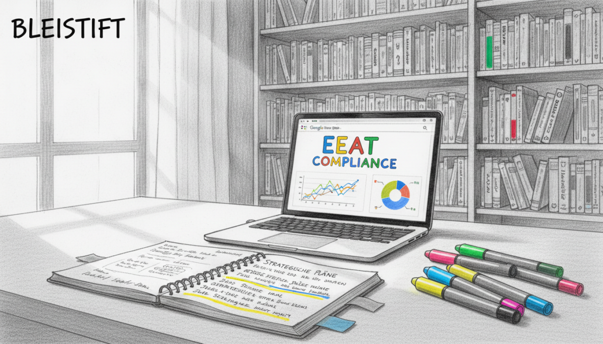 A professional workspace featuring a sleek desktop with a modern laptop open to a Google News optimization dashboard, symbolizing EEAT compliance. In the foreground, a neatly arranged notepad with handwritten notes and colored highlighters, showing strategic plans. The middle area displays a vibrant pie chart and graphs on the laptop screen, indicating data analysis. The background captures shelves filled with books on SEO and digital marketing, subtly hinted at with shades of grey and occasional color pops from book covers. Bright, natural lighting streams in from a window, creating a focused, productive atmosphere. The overall style is in monochrome pencil sketch with selective colorful accents, evoking a sense of creativity and professionalism. A professional workspace featuring a sleek desktop with a modern laptop open to a Google News optimization dashboard, symbolizing EEAT compliance. In the foreground, a neatly arranged notepad with handwritten notes and colored highlighters, showing strategic plans. The middle area displays a vibrant pie chart and graphs on the laptop screen, indicating data analysis. The background captures shelves filled with books on SEO and digital marketing, subtly hinted at with shades of grey and occasional color pops from book covers. Bright, natural lighting streams in from a window, creating a focused, productive atmosphere. The overall style is in monochrome pencil sketch with selective colorful accents, evoking a sense of creativity and professionalism.