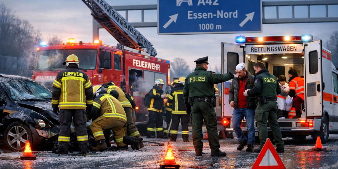 Massenkarambolage A42: 26 Autos krachen bei Glatteis ineinander
