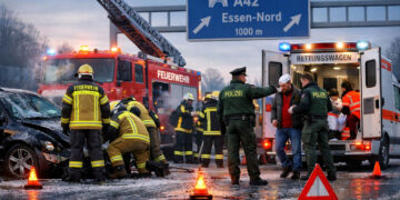 Massenkarambolage A42: 26 Autos krachen bei Glatteis ineinander
