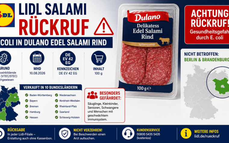 Lidl Salami Rückruf: E. coli in Dulano Edel Salami Rind
