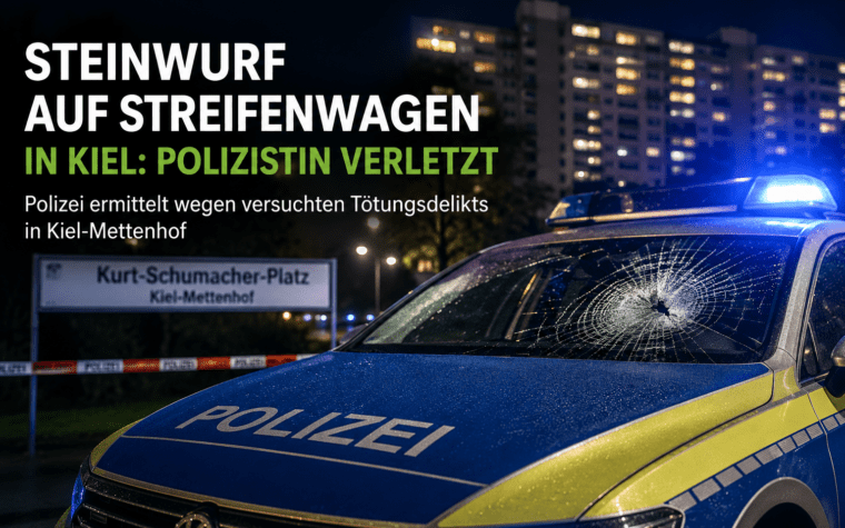 Steinwurf auf Streifenwagen in Kiel: Polizistin verletzt