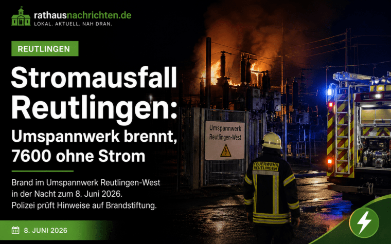 Stromausfall Reutlingen: Umspannwerk brennt, 7600 ohne Strom